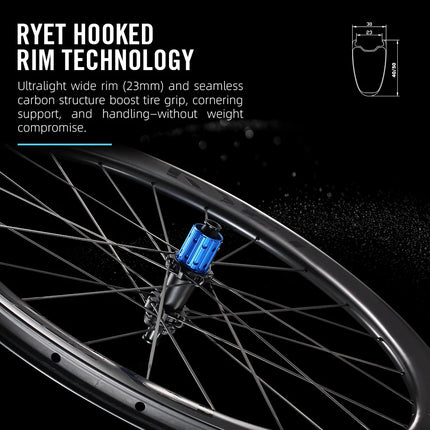 2026 RYET Superlight Carbon Road Wheelset 1179g Disc Brake Ceramic Ratchet Hub Tubeless Clincher Spokes CenterLock Aerorim