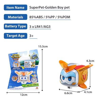 Super Wings Super Pet-Tino Pet Dinosaur With Sparkling Light Slide Face to Change Emotion Kid Stackable Toy Christmas Gift