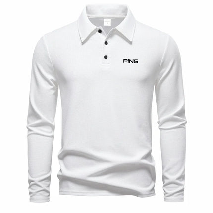 Brand fashion long sleeved polo shirt with letter print 2025 autumn men's top comfortable breathable casual solid color T-shirt