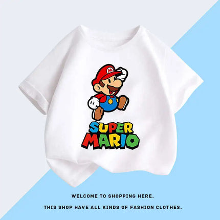 Super Mario T-shirt for Children, Short Sleeved, Pure Cotton, Fashionable Casual T-shirt for Boys and Girls, Half Sleeved