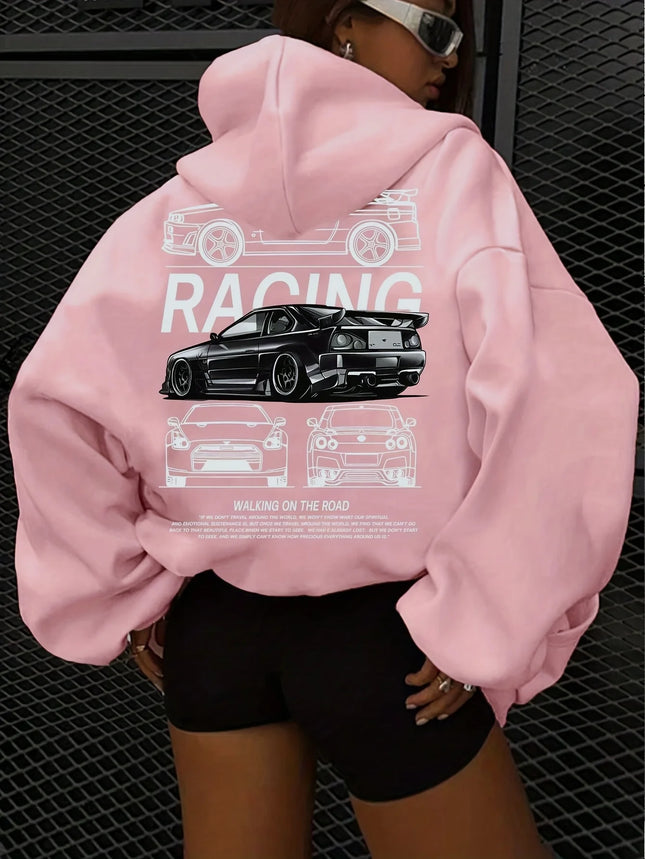 High-end cartoon-printed sports hoodies for European and American women's clothing, casual women's hoodies for autumn and winter