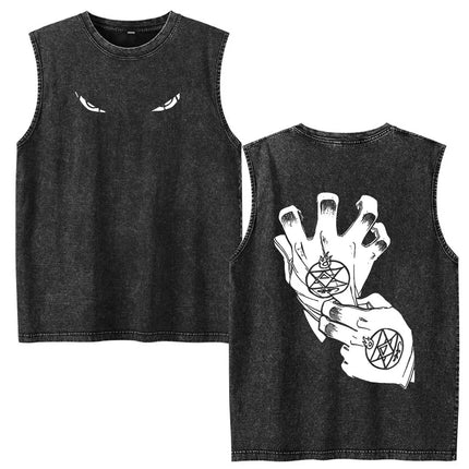 Anime Fullmetal Alchemist Vintage Washed Tank Tops Funny Manga Brotherhood Eyes T-shirts Fashion Casual Sleeveless Vest T-shirts