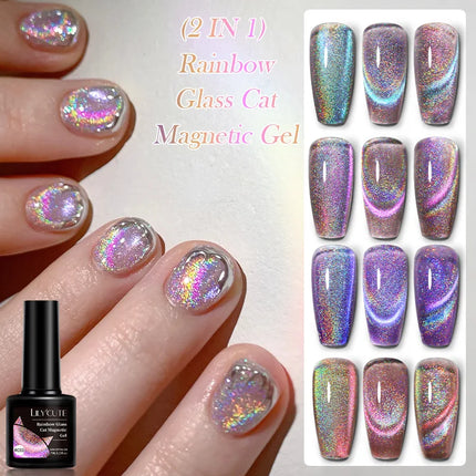 LILY’CUTE 7ml Ultra Shine Cat Eye Nail Polish Rainbow Laser Dual Beam Crystal Nail Gel Varnishes Soak Off Semi Permanent UV Gel