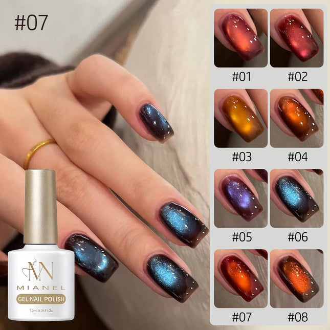 MIANEL 10ML Fiery Sunset Glass Beads Cat Eye Gel Nail Polish Winter Hot style Cat Magnetic Gel Nail Salon Black Nails 1-10pcs
