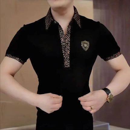 Summer Fashion Short Sleeve Polo Shirt Men's Slim Fit Business Casual Versatile Turn-down Collar Top Quality Material
