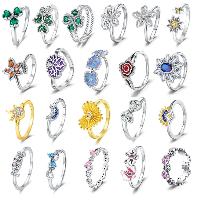 New Rings 925 Silver Ring Original Five-Petal Clover Blue Lotus Ring For Women Luxury Zircon Simple Finger Ring Jewelry Gifts