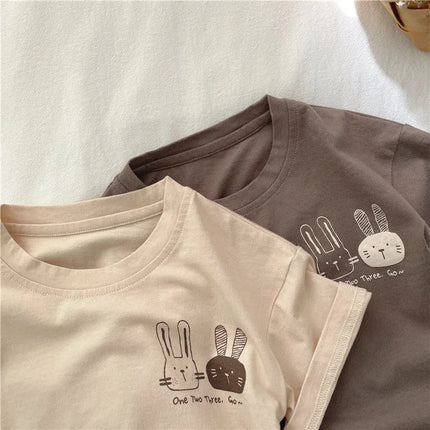 2025 Summer New Arrivals Children's short sleeve T-shirts Pure Cotton 2-7Y Cartoon Bunny T shirt Boys and Girls Loose casual Tops