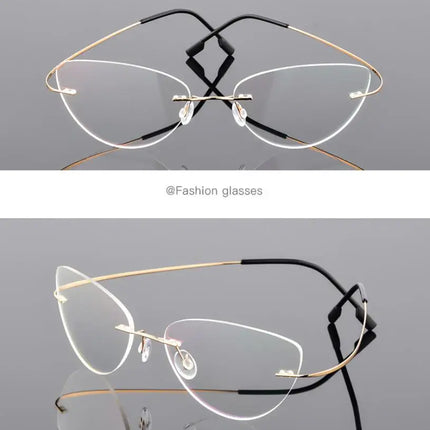 1.61 index Lens Frameless Cat Eye Myopia Eyeglasses Ultralight Rimless Blue Light Blocking Prescription Glasses -0.5 -0.75 to -6