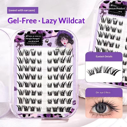 No Glue Self-Adhesive False Eyelashes - Dramatic Volume Natural Wispy Winged Fox Eye Manga Style Fluffy Cat Eye Lashes 7-12mm