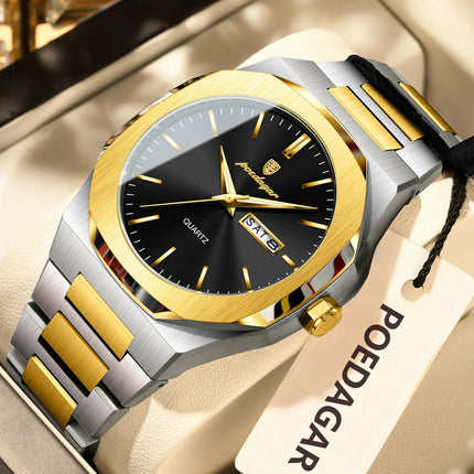 POEDAGAR Fashion Brand Male Wristwatch Waterproof Luminous Stainless Steel Men Clock Date Week Casual Quartz Men's Watches Reloj