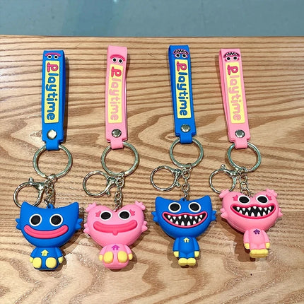 Cute Poppy Toothed Keychain Cartoon 3D Sausage Mouth Doll Car Keychain Couple Bag Pendant Children Toy Jewelry Gift
