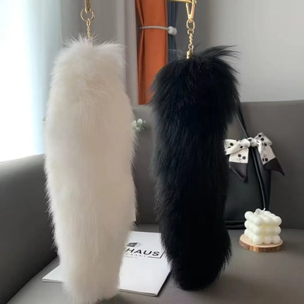 Natural Fox Fur Tail Keychain Furry Y2k Beautiful Accessory Fox Tail Keychain Length 40 Cm Car Keychains for Women