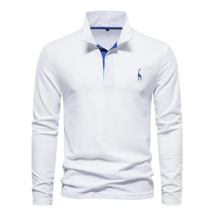 AIOPESON Deer Embroidery Men's Polo Shirts Solid Color Long Sleeve Polo Shirts for Men New Spring Social Business Polos Male