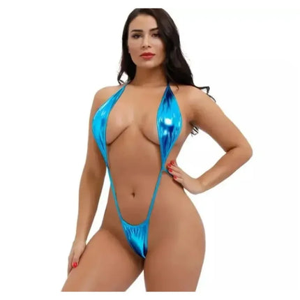 Sexy Latex Catsuit One-piece Three-point Bikini Sexy Swimsuit Set Seductive Pole Dancing Porno Costume Sexy Women Open
