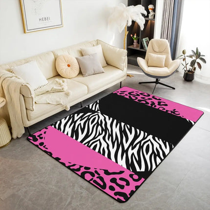 Striped Red Leopard Area Rug, Color Block Wild Animal Hide Print, Non-Slip Washable Mat for Living Room Sofa Dining Room Indoor