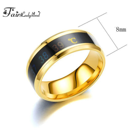 FairLadyHood Black Silver Color Gold Rose Blue Color Intelligent Thermometer Temperature Men Women 316L Stainless Steel Couple