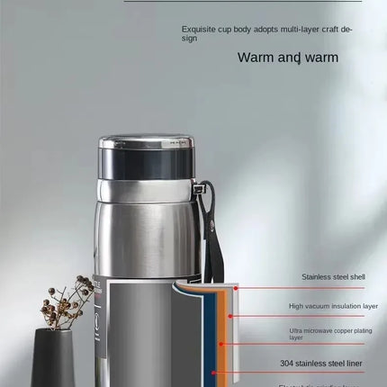 1L Portable Stainless Steel Thermal Bottle - Vacuum Insulated Thermos Keep Cold and Hot, for Water, Tea & Coffee Home Office Use