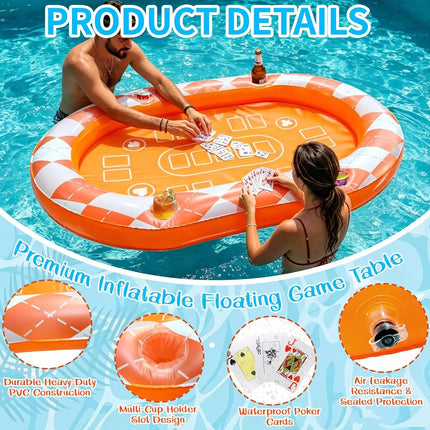 Oversized 53×38in Inflatable Floating Card Table with Waterproof Poker, Fast Inflate Portable Water Toy, Ideal Pool Party Gift