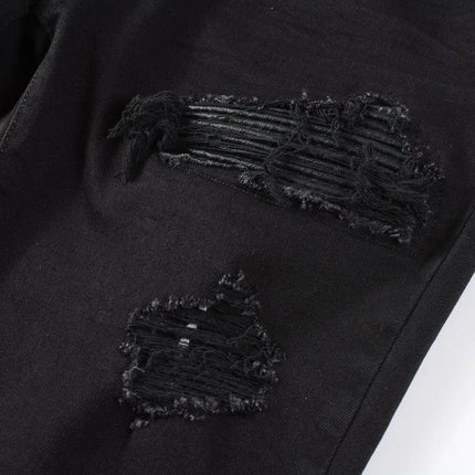 High Street 2025 Korean Luxury Clothing Brand Black Jeans Men's Scratched Patch Beggar Cowboy Elastic Slim Small Foot Pants