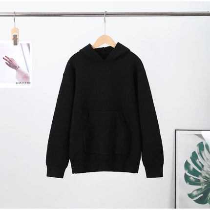 Casual Knitted Women's Sweater Hooded Solid Loose Big Pocket Thicken Lady Sweaters 2026 Spring Fashion Female Street Outwear