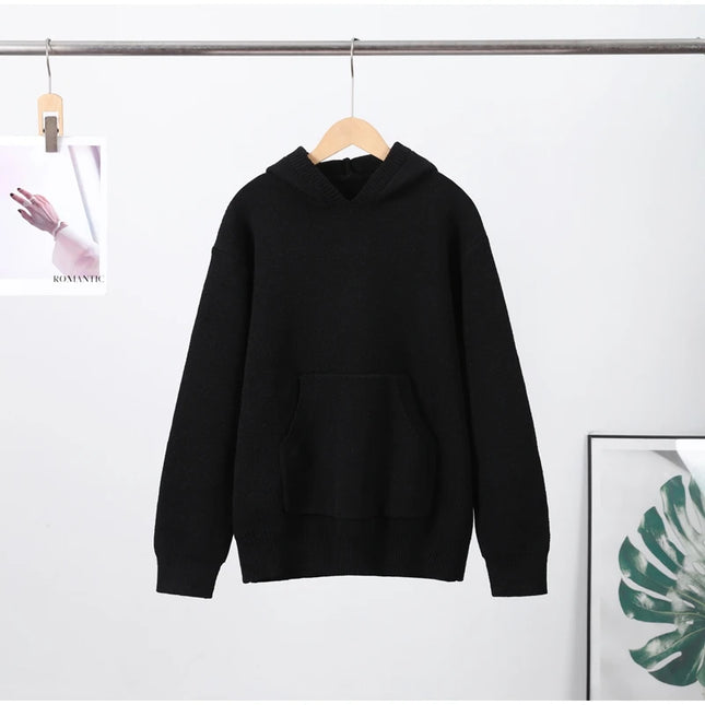 Casual Knitted Women's Sweater Hooded Solid Loose Big Pocket Thicken Lady Sweaters 2026 Spring Fashion Female Street Outwear