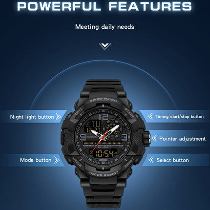 SANDA 6130 Dual Display Men Watches Waterproof Sport Watch Military Man Alarm Stopwatch Quartz Wristwatch Men LED Digital Clock