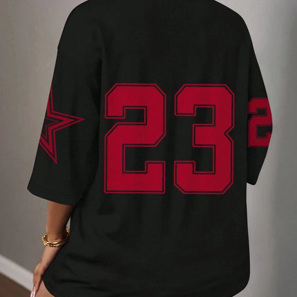  Casual Minimalist Letter NO.23 Graphic T-Shirt For Women Summer Sports Jersey Suitable For Basketball Games Y2k Ladies Clothes