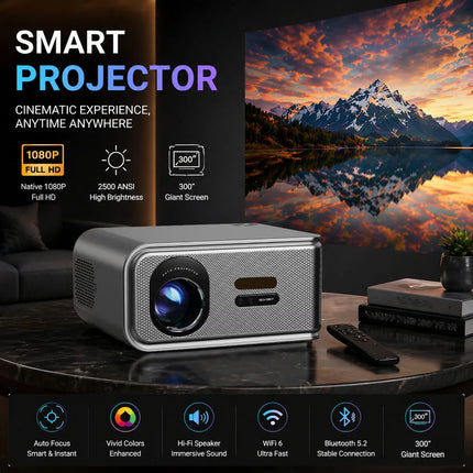 Beam Projector HD Native 1920*1080P 2500 ANSI Google Play HDR10+ WiFi6 BT5.2 Dual 5W HiFi Speaker Movies Home Cinema Projectors