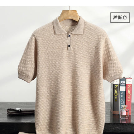 100% Goat Cashmere T-shirt Men's POLO Collar Short Sleeve Pullover 2025 Spring/Autumn New Fashion Knit Business Casual Tank Tops