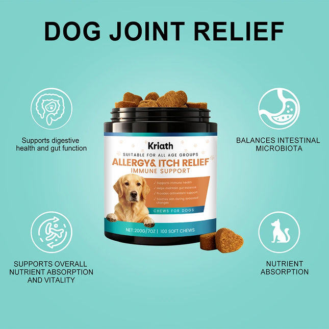 200g Dog Allergy Relief Immune Chews,Itch Relief Skin Coat Supplement Stop Pawlicking,For Picky Eaters & Easy Dosage