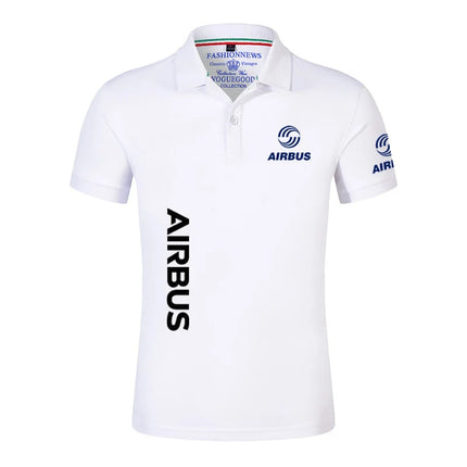 2024 New Solid Color Men AIRBUS AVIATION Flight Lapel  Polo Shirt Bare Stand Collar T-shirt European Loose Short Sleeves Tops