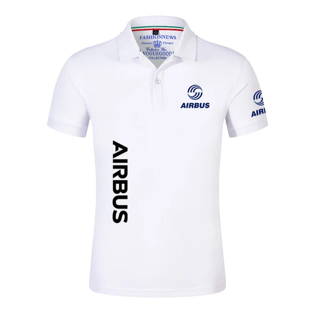 2024 New Solid Color Men AIRBUS AVIATION Flight Lapel  Polo Shirt Bare Stand Collar T-shirt European Loose Short Sleeves Tops