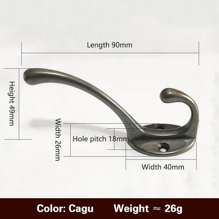 5pcs Heavy Duty Metal Hooks Wall Mounted Retro Double Hooks Utility Antique Hooks For Coat, Scarf, Bag, Towel, Key, Scarf, Hat