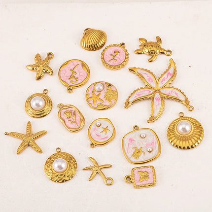 2pcs Gentle Pink Enamel Stainless Steel Charms Rose Flower Starfish Butterfly Necklace Pendant Women DIY Earring Jewelry Making