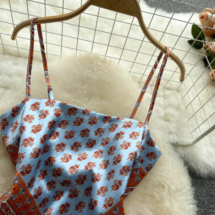 Women's Slim Fit Printed Tank Top Knot Back Design Versatile Strapless Top Commute Style Summer Collection