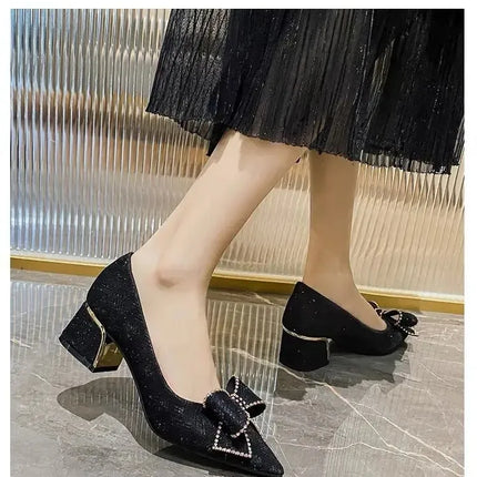 2025 New Style French Style Women's Flats With Thick Heels And Pointed Toes Plus Size Shoes 35-41 Autumn Season Rubber Upper