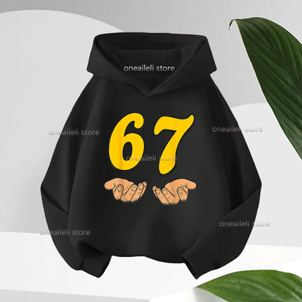 Long Sleeve Graphic Funny 67 Cute Children's Hoodies Hooded Sweatshirt Casual Fashion Novelty Fleece Boy Girl Kid Warm Pullover