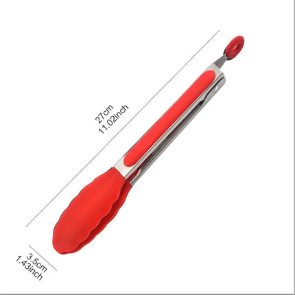 9-inch silicone food tongs Kitchen Grill stainless steel food grade silicone tip non-slip food tongs for BBQ salad breads