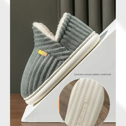 Winter Couple Style Concise Solid Color Wrap Heels Plush Slippers Non-slip Warm Flip Flops Women Men Home Casual Cotton Shoes