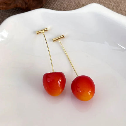 Sweet Red Cherry Earrings for Women Fashion Delicate Fruit Design Drop Dangle Earrings Wedding Party Korean Ear Jewelry Gift