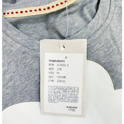 imakokoni original applique pure cotton gray T-shirt pullover short-sleeved shirt casual loose large size summer female 223602