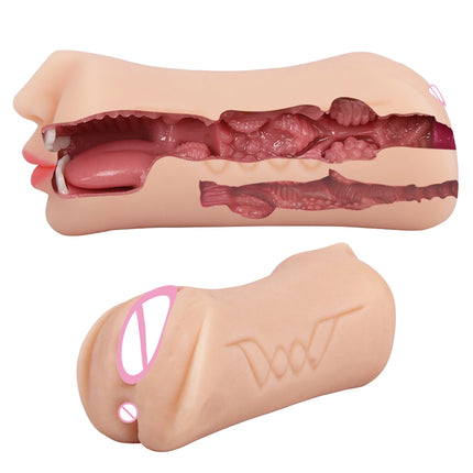 Realistic 3 in 1 Male Masturbator Cup Mouth Vagina Anal 3 Holes Deep Throat Blowjob Pocket Pussy Airplane Cup Sex Toy for Men