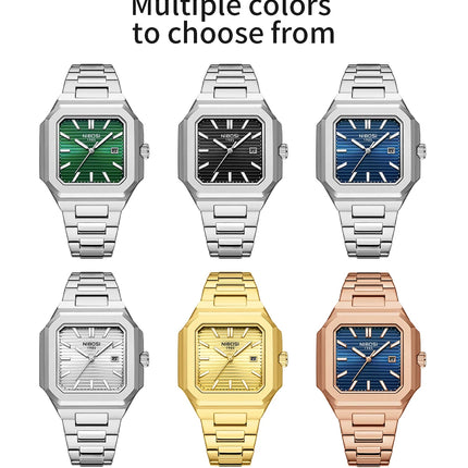 NIBOSI Luxury Square Fashion Men's Wristwatch Waterproof Luminous Date Week Quartz Men's Watches Stainless Steel Men's Watch Reloj