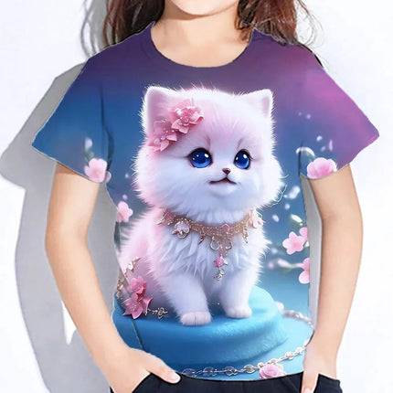 Children's Clothes 3d Print Kawaii Cat Pattern T Shirts Short Sleeve Tops 2024 Kids Clothing Girls Boys Clothes 2 To 8 Years