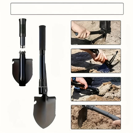 1PCS Durable Stainless Steel Tactical Folding Shovel Survival Shovel with Saw Pick and Camo Bag for Camping Outdoor Hiking