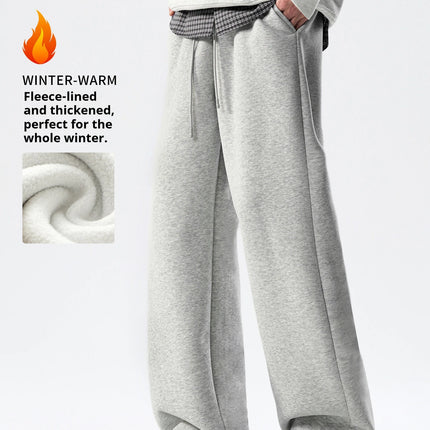 DUKEEN Men’s 400g Heavyweight Straight-Leg Sweatpants Cotton Blend Wide Fit Casual Sports Pants for Spring Autumn