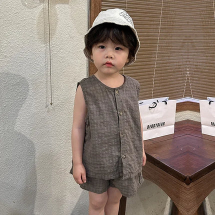 Summer Boys Clothes Set Children's Summer Set Boys' Pure Cotton Thin 2024 Girls' Korean Casual Baby Tank Top Shorts