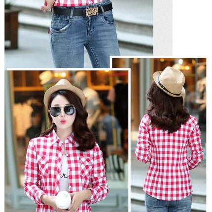 Slim Fit Plaid Long Sleeve Women's Shirt Qiang Yixuan Brand Autumn New Korean Version Cotton Button-Up Shirt