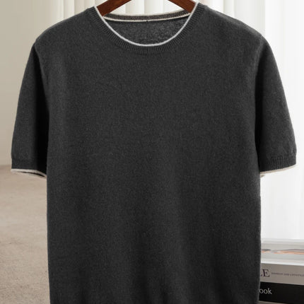 2025 Spring/Summer New Fashion O-Neck Knit Short Sleeve Spliced Business Casual T-Shirts Men's Clothing Loose Tops England Tees