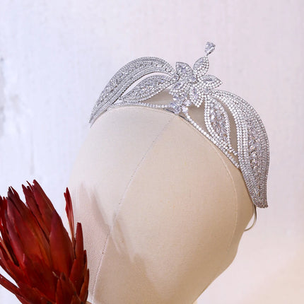 Bride Cubic Zirconia Flower Crowns Wedding CZ Headdress Luxury Tiaras For Women Sweet 16 Pageant Prom Hair Jewelry Headpiece